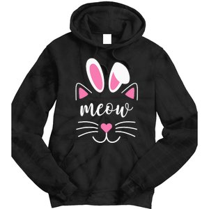 Meow Cat Face Easter Day Bunny Ears Shirt Funny Cat Lover Tie Dye Hoodie