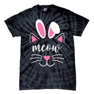 Meow Cat Face Easter Day Bunny Ears Shirt Funny Cat Lover Tie-Dye T-Shirt