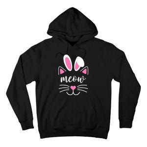 Meow Cat Face Easter Day Bunny Ears Shirt Funny Cat Lover Tall Hoodie