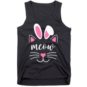 Meow Cat Face Easter Day Bunny Ears Shirt Funny Cat Lover Tank Top