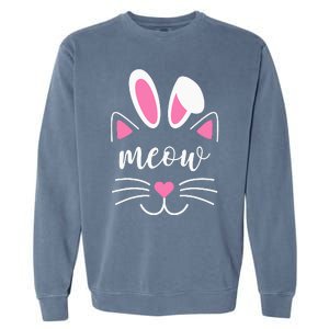 Meow Cat Face Easter Day Bunny Ears Shirt Funny Cat Lover Garment-Dyed Sweatshirt