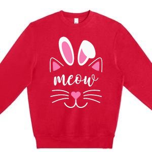 Meow Cat Face Easter Day Bunny Ears Shirt Funny Cat Lover Premium Crewneck Sweatshirt