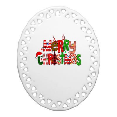 Merry Christmas Family Matching Ceramic Oval Ornament