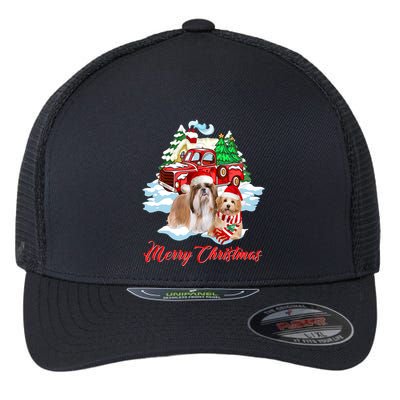 Merry Christmas Funny Santa Shih Tzu Dog Lover Christmas Cute Gift Flexfit Unipanel Trucker Cap