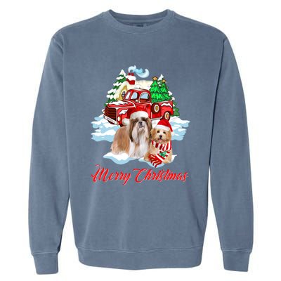 Merry Christmas Funny Santa Shih Tzu Dog Lover Christmas Cute Gift Garment-Dyed Sweatshirt