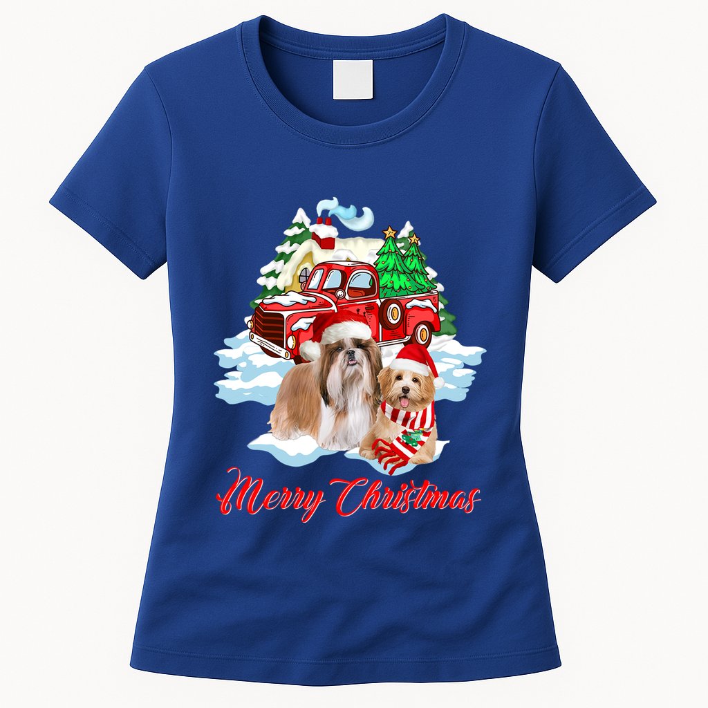 Merry Christmas Funny Santa Shih Tzu Dog Lover Christmas Cute Gift Womens T-Shirt