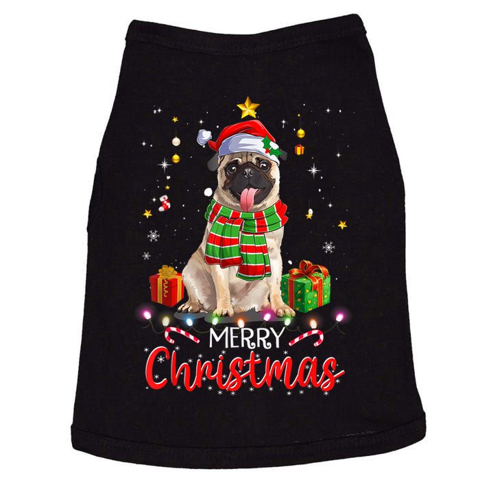 Merry Christmas Funny Pug Dog Santa Hat Xmas Tree Lights Doggie Tank