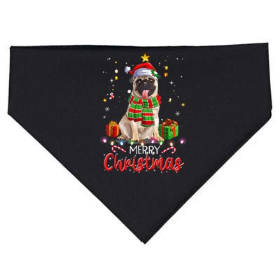 Merry Christmas Funny Pug Dog Santa Hat Xmas Tree Lights USA-Made Doggie Bandana