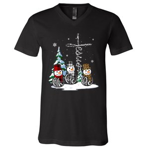 Merry Christmas Faith Hope Love Christmas Snowmen Gift V-Neck T-Shirt