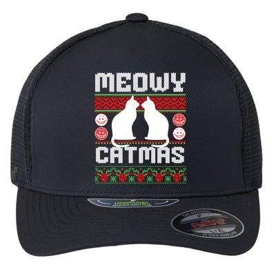 Meowy Catmas Funny Cat Christmas Ugly Flexfit Unipanel Trucker Cap