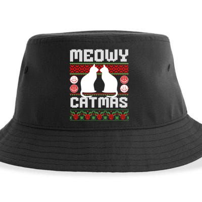 Meowy Catmas Funny Cat Christmas Ugly Sustainable Bucket Hat