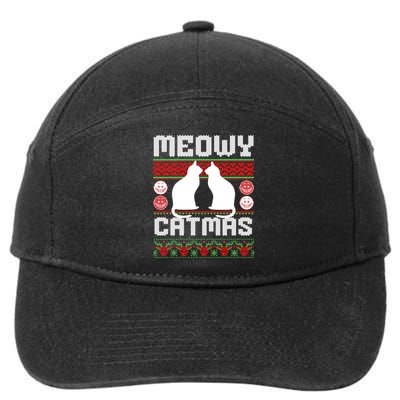 Meowy Catmas Funny Cat Christmas Ugly 7-Panel Snapback Hat