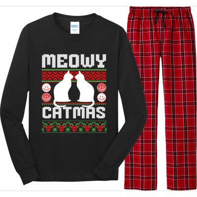 Meowy Catmas Funny Cat Christmas Ugly Long Sleeve Pajama Set