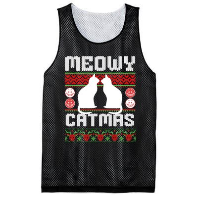 Meowy Catmas Funny Cat Christmas Ugly Mesh Reversible Basketball Jersey Tank