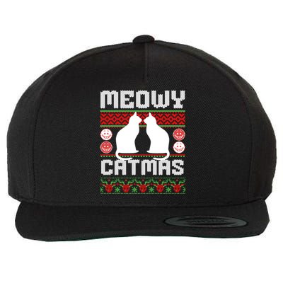 Meowy Catmas Funny Cat Christmas Ugly Wool Snapback Cap