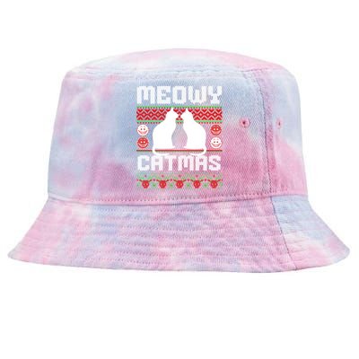 Meowy Catmas Funny Cat Christmas Ugly Tie-Dyed Bucket Hat