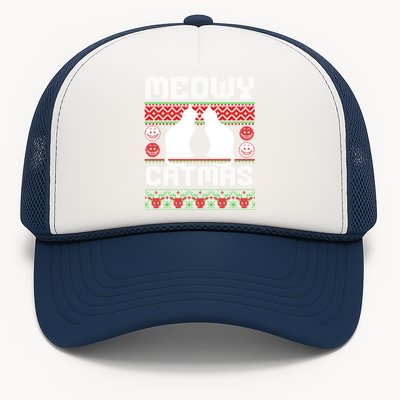 Meowy Catmas Funny Cat Christmas Ugly Trucker Hat