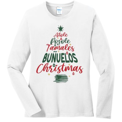 Mexican Christmas Feliz Navidad Tree Christmas Ladies Long Sleeve Shirt