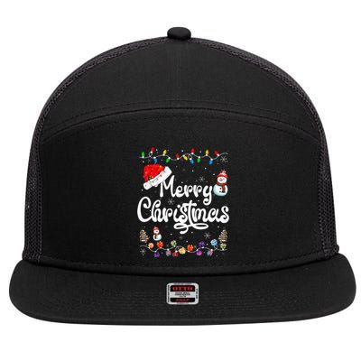 Merry Christmas Family Matching Xmas Santa Hat Xmas Lights 7 Panel Mesh Trucker Snapback Hat