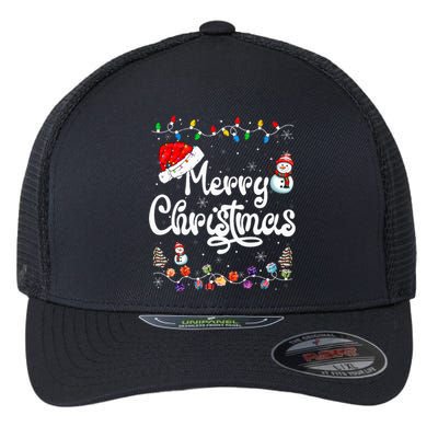 Merry Christmas Family Matching Xmas Santa Hat Xmas Lights Flexfit Unipanel Trucker Cap