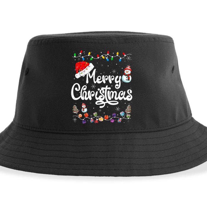 Merry Christmas Family Matching Xmas Santa Hat Xmas Lights Sustainable Bucket Hat