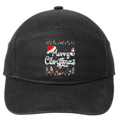 Merry Christmas Family Matching Xmas Santa Hat Xmas Lights 7-Panel Snapback Hat