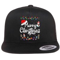 Merry Christmas Family Matching Xmas Santa Hat Xmas Lights Flat Bill Trucker Hat