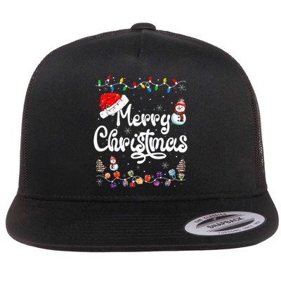 Merry Christmas Family Matching Xmas Santa Hat Xmas Lights Flat Bill Trucker Hat