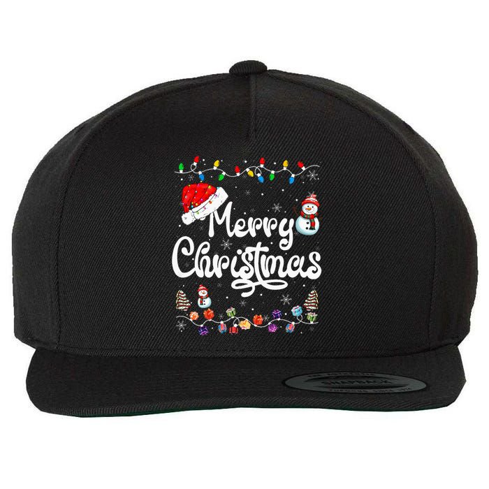 Merry Christmas Family Matching Xmas Santa Hat Xmas Lights Wool Snapback Cap