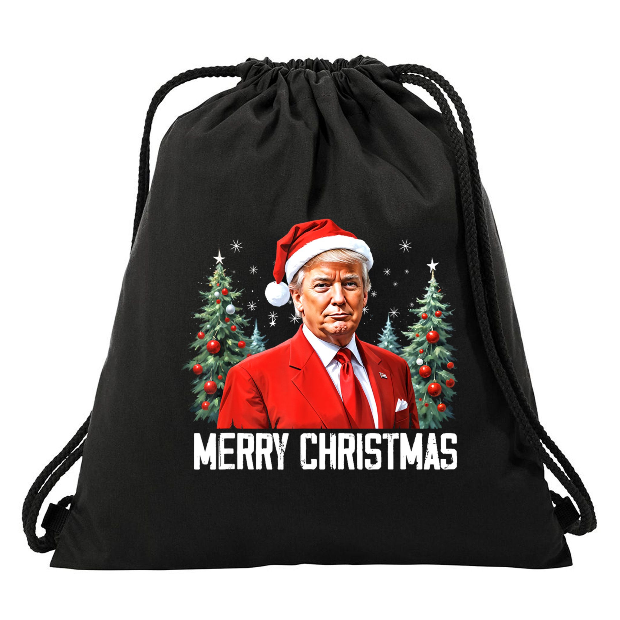 Merry Christmas Funny Santa Trump 2024 Xmas Gift Drawstring Bag