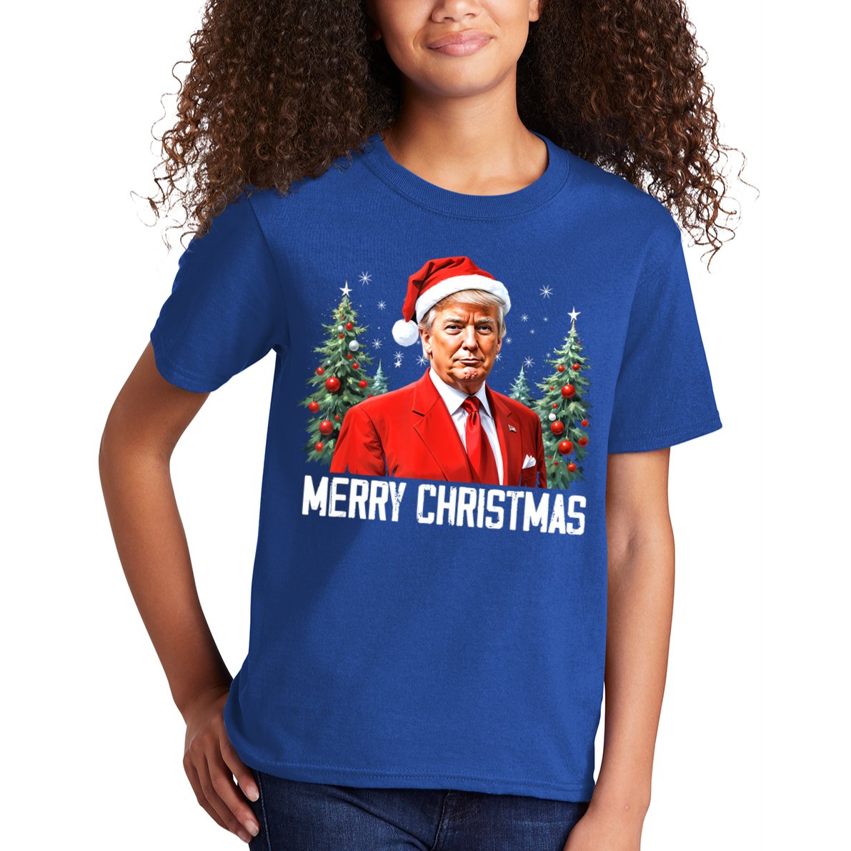 Merry Christmas Funny Santa Trump 2024 Xmas Gift Kids T-Shirt