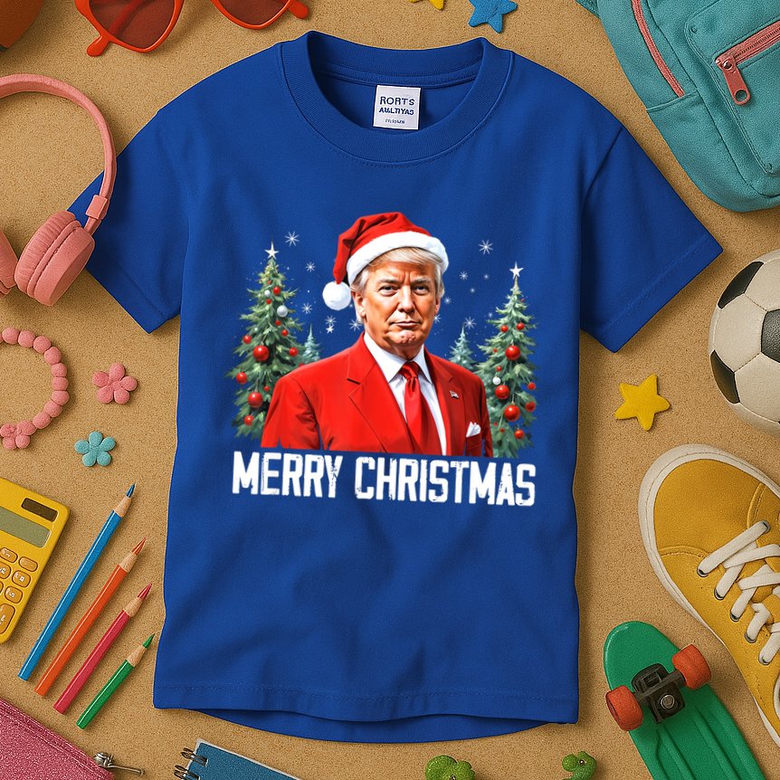 Merry Christmas Funny Santa Trump 2024 Xmas Gift Kids T-Shirt