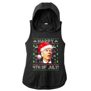 Merry Christmas Funny Joe Biden Happy 4th of July Ugly Xmas Ladies PosiCharge Tri-Blend Wicking Draft Hoodie Tank