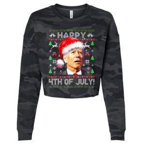 Merry Christmas Funny Joe Biden Happy 4th of July Ugly Xmas Cropped Pullover Crew