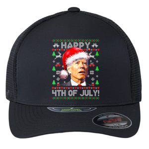 Merry Christmas Funny Joe Biden Happy 4th of July Ugly Xmas Flexfit Unipanel Trucker Cap