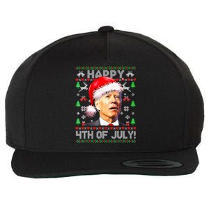 Merry Christmas Funny Joe Biden Happy 4th of July Ugly Xmas Wool Snapback Cap