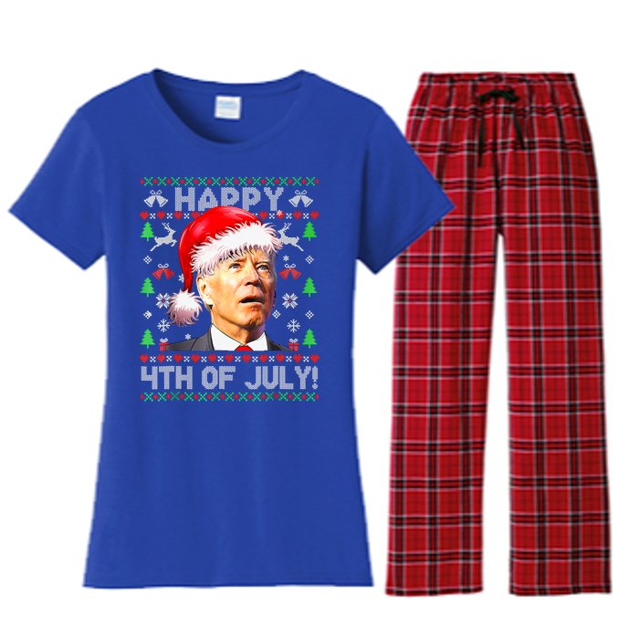 Merry Christmas Funny Joe Biden Happy 4th of July Ugly Xmas Women's Flannel Pajama Set