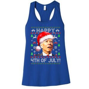 Merry Christmas Funny Joe Biden Happy 4th of July Ugly Xmas Women's Racerback Tank