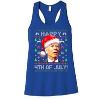 Merry Christmas Funny Joe Biden Happy 4th of July Ugly Xmas Women's Racerback Tank