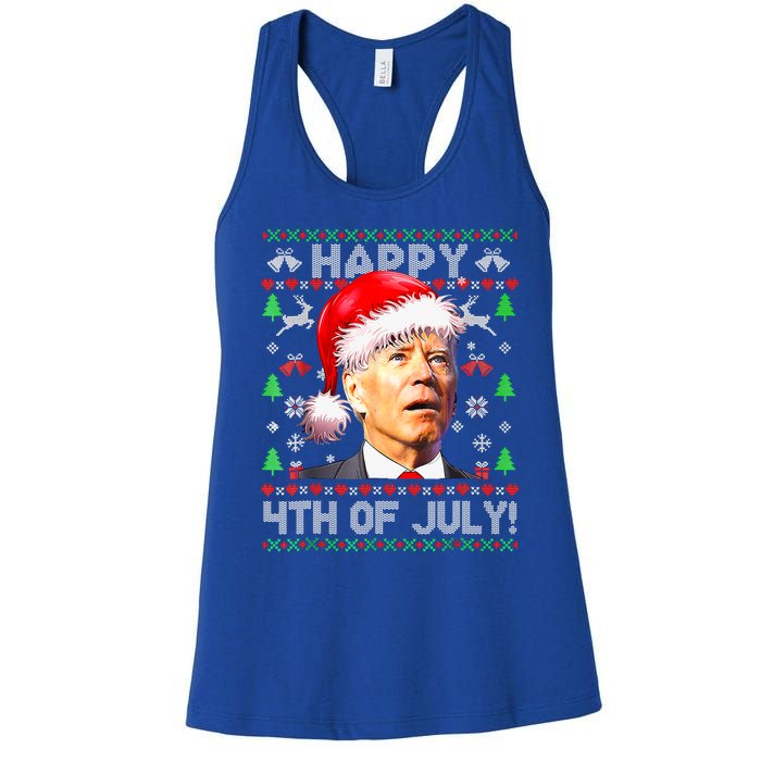 Merry Christmas Funny Joe Biden Happy 4th of July Ugly Xmas Women's Racerback Tank