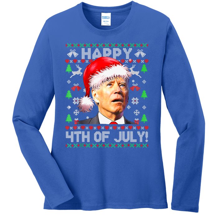 Merry Christmas Funny Joe Biden Happy 4th of July Ugly Xmas Ladies Long Sleeve Shirt