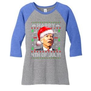 Merry Christmas Funny Joe Biden Happy 4th of July Ugly Xmas Women's Tri-Blend 3/4-Sleeve Raglan Shirt