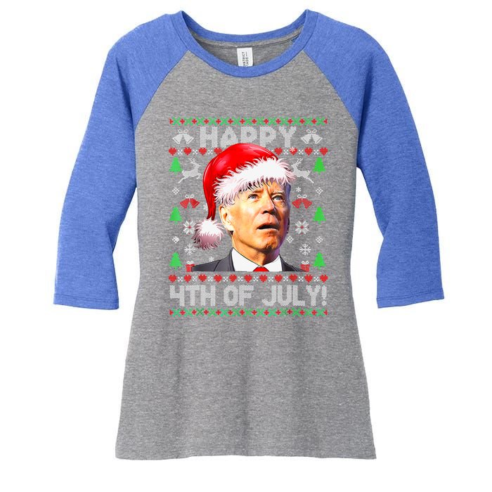 Merry Christmas Funny Joe Biden Happy 4th of July Ugly Xmas Women's Tri-Blend 3/4-Sleeve Raglan Shirt