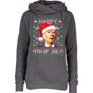 Merry Christmas Funny Joe Biden Happy 4th of July Ugly Xmas Womens Funnel Neck Pullover Hood