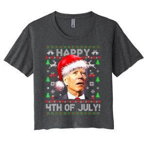 Merry Christmas Funny Joe Biden Happy 4th of July Ugly Xmas Women's Crop Top Tee