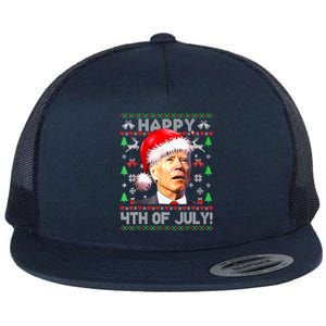 Merry Christmas Funny Joe Biden Happy 4th of July Ugly Xmas Flat Bill Trucker Hat