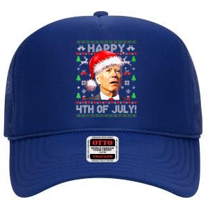 Merry Christmas Funny Joe Biden Happy 4th of July Ugly Xmas High Crown Mesh Back Trucker Hat