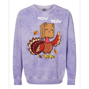 Meow Cat Funny Thanksgiving Turkey Colorblast Crewneck Sweatshirt