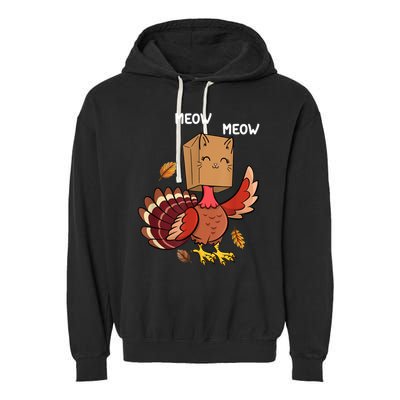 Meow Cat Funny Thanksgiving Turkey Garment-Dyed Fleece Hoodie
