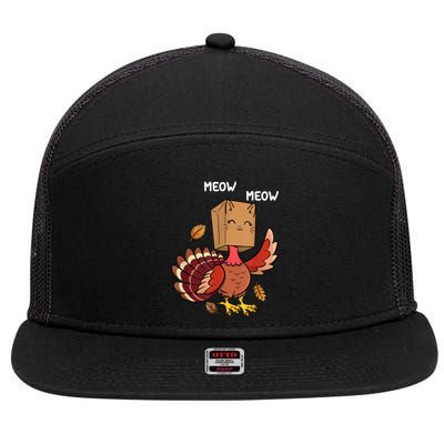 Meow Cat Funny Thanksgiving Turkey 7 Panel Mesh Trucker Snapback Hat